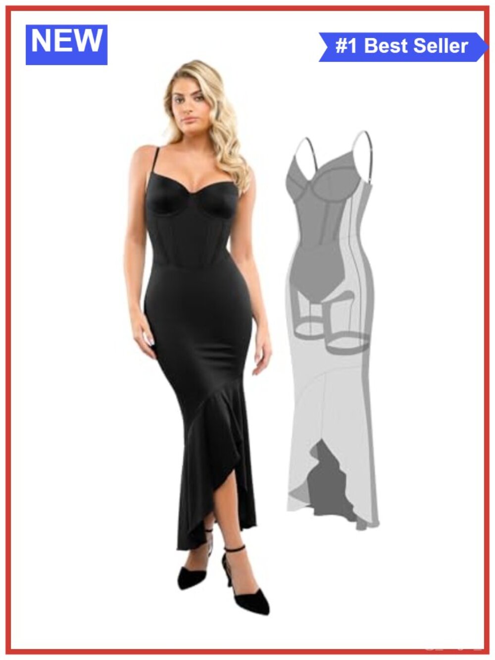 Corset Maxi Dress with Built-In Shapewear Deep V Neck Mermaid Formal